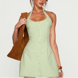 Mallorie Halter Mini Dress Green Check, Green Gingham Halter Dress size 6